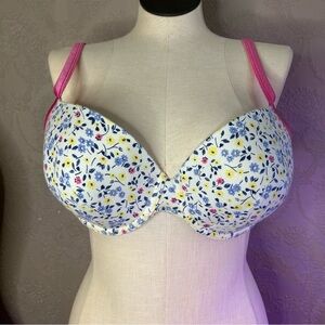Floral Print Women's Bra with Pink Straps Cacique 44C underwire lightly lined